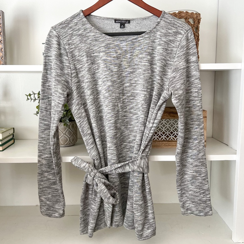 J. Crew Mercantile Heather Gray Belted Top